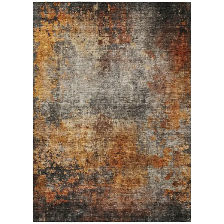 10' X 14' Copper Terra Cotta And Black Abstract Washable Indoor Outdoor Area Rug