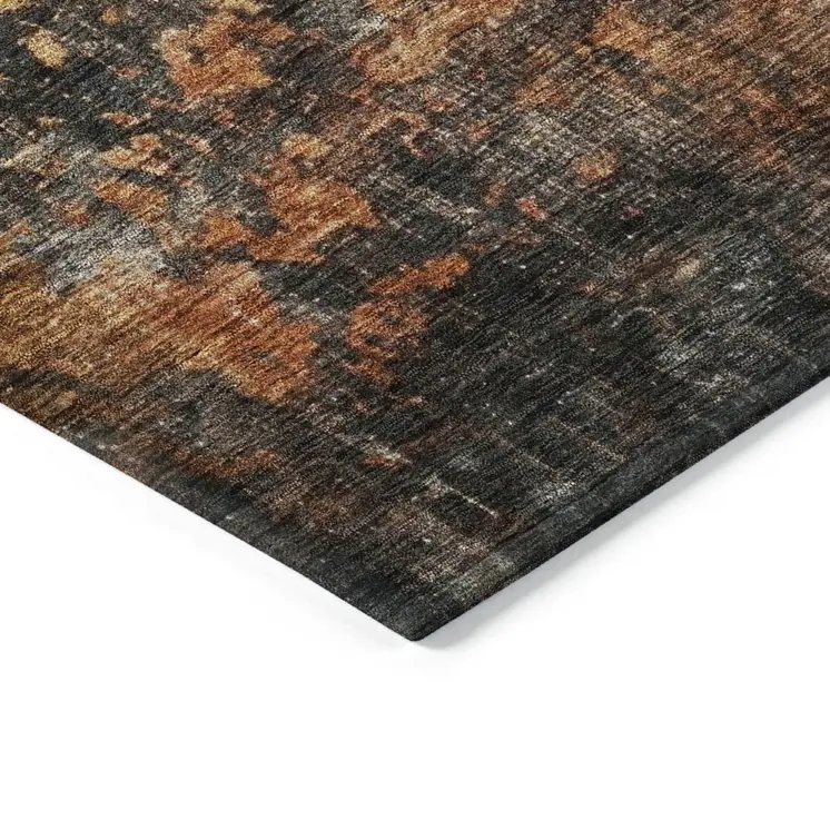 10' X 14' Copper Terra Cotta And Black Abstract Washable Indoor Outdoor Area Rug