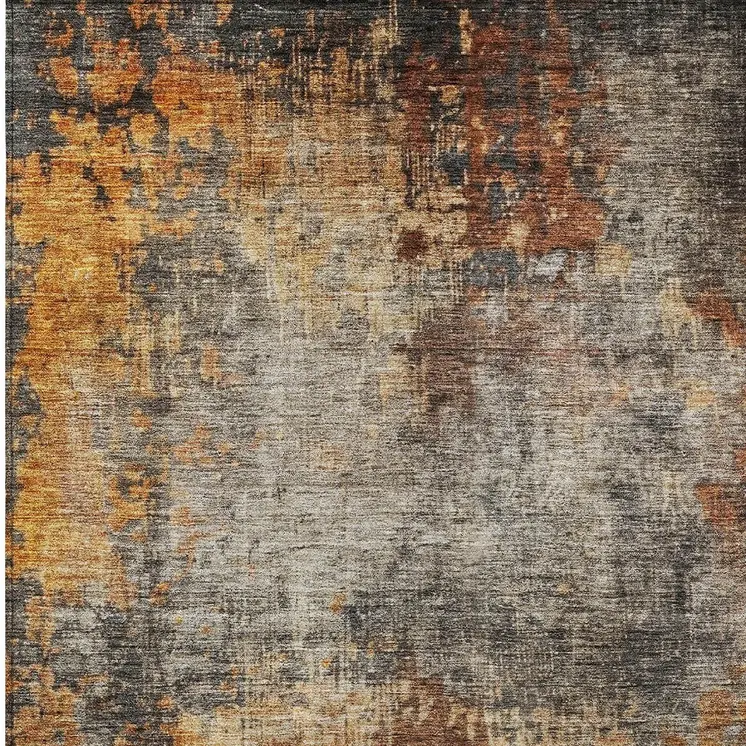 10' X 14' Copper Terra Cotta And Black Abstract Washable Indoor Outdoor Area Rug
