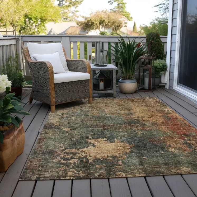 3' X 5' Sage Tan And Copper Abstract Washable Indoor Outdoor Area Rug