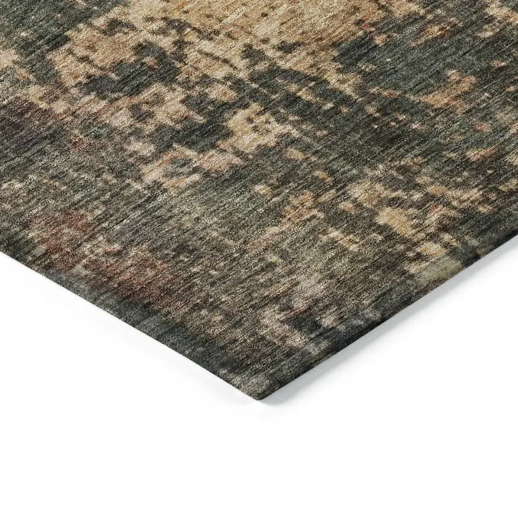 3' X 5' Sage Tan And Copper Abstract Washable Indoor Outdoor Area Rug