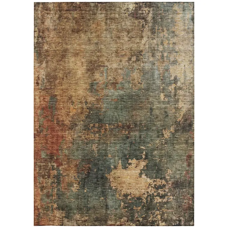 3' X 5' Sage Tan And Copper Abstract Washable Indoor Outdoor Area Rug