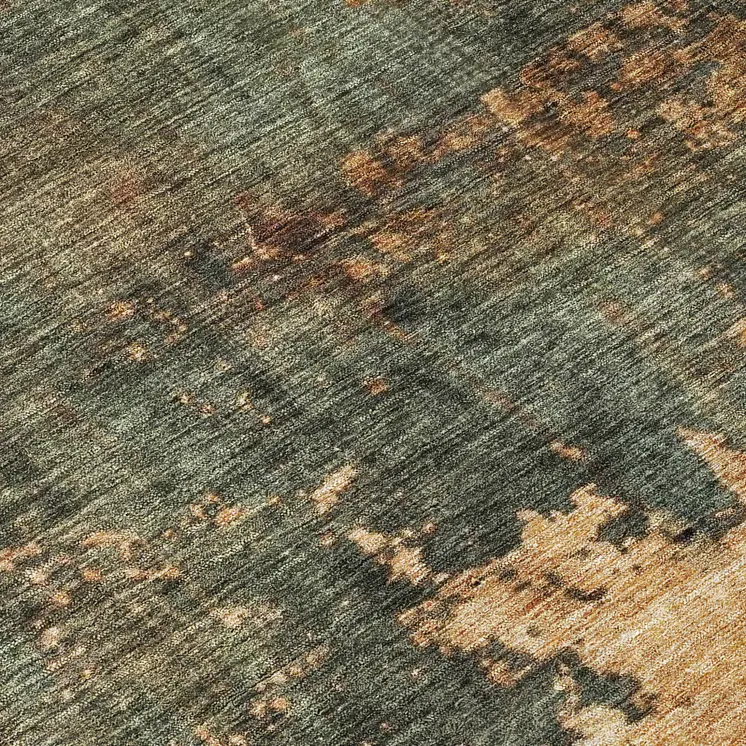 8' Sage Tan And Copper Round Abstract Washable Indoor Outdoor Area Rug