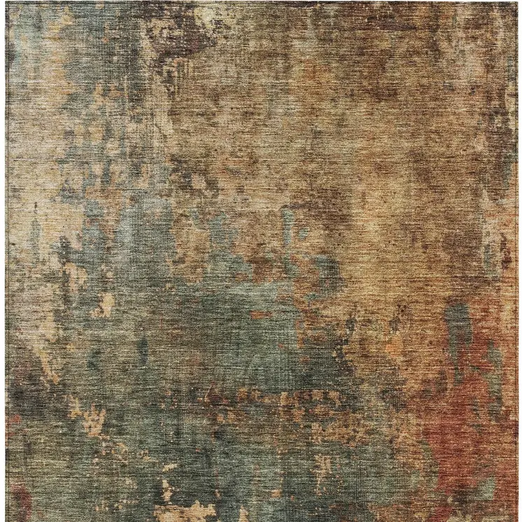10' X 14' Sage Tan And Copper Abstract Washable Indoor Outdoor Area Rug
