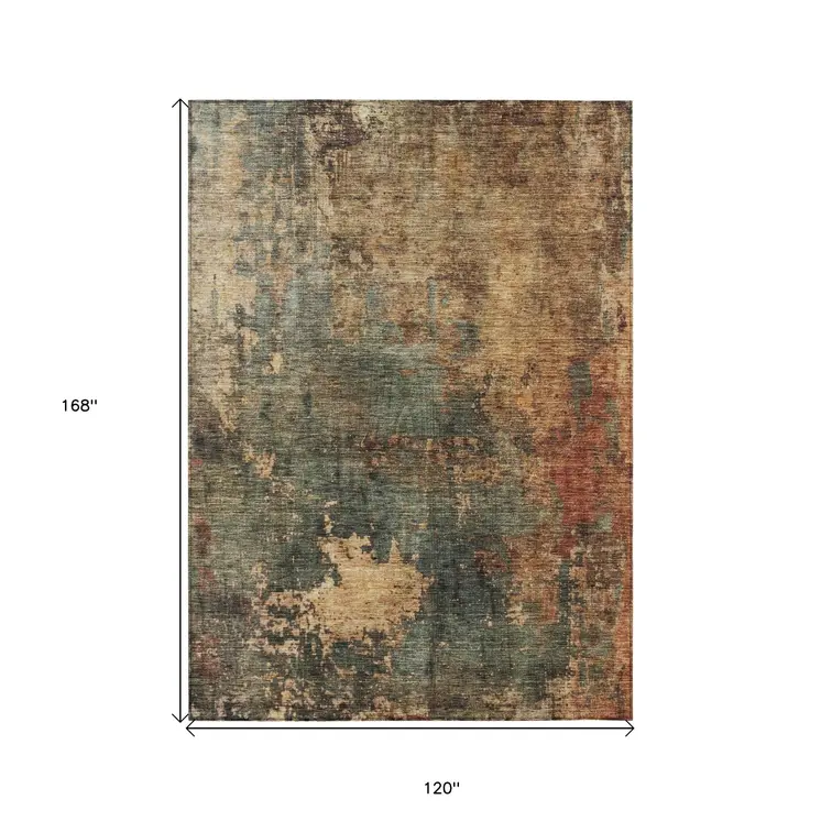 10' X 14' Sage Tan And Copper Abstract Washable Indoor Outdoor Area Rug