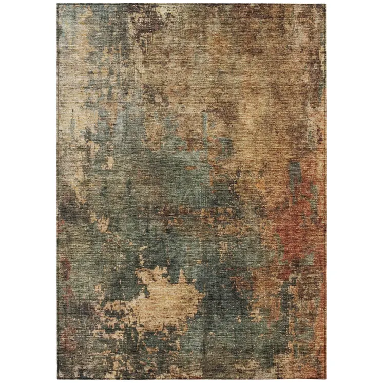10' X 14' Sage Tan And Copper Abstract Washable Indoor Outdoor Area Rug