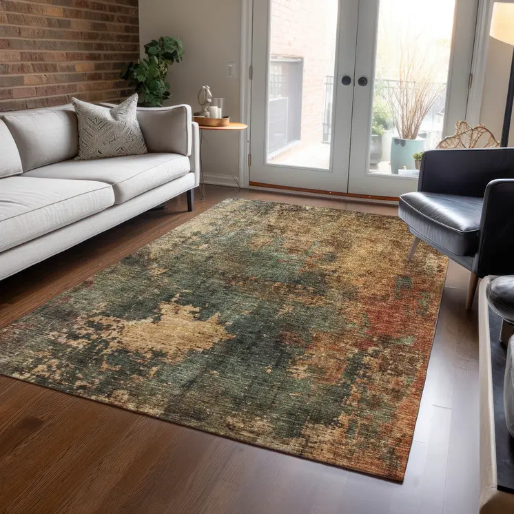 10' X 14' Sage Tan And Copper Abstract Washable Indoor Outdoor Area Rug