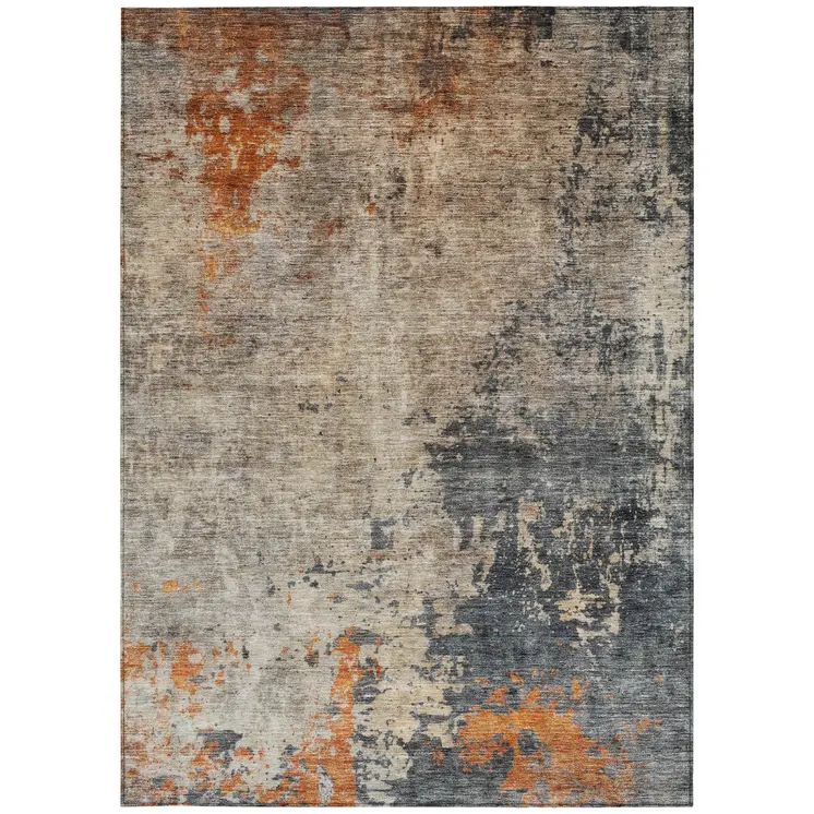 5' X 8' Khaki Gray And Copper Abstract Washable Indoor Outdoor Area Rug