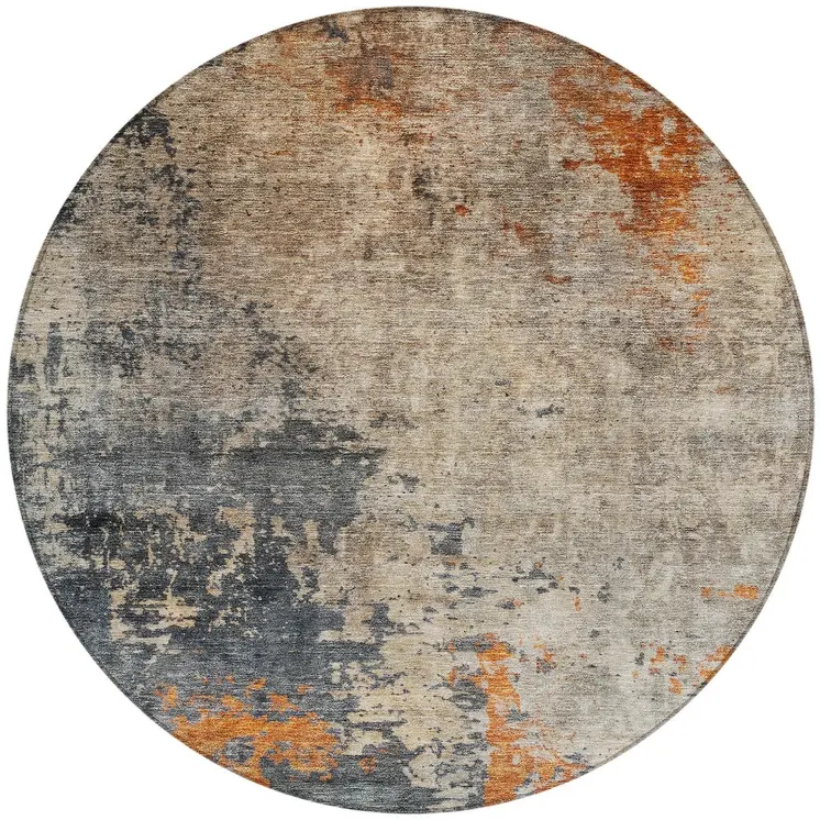 8' Khaki Gray And Copper Round Abstract Washable Indoor Outdoor Area Rug