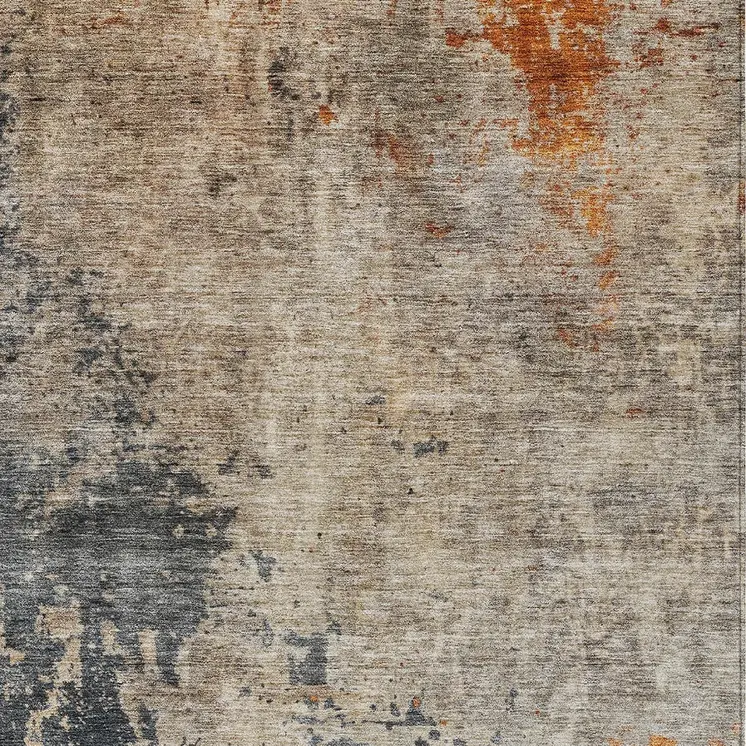 8' X 10' Khaki Gray And Copper Abstract Washable Indoor Outdoor Area Rug