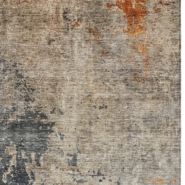 9' X 12' Khaki Gray And Copper Abstract Washable Indoor Outdoor Area Rug