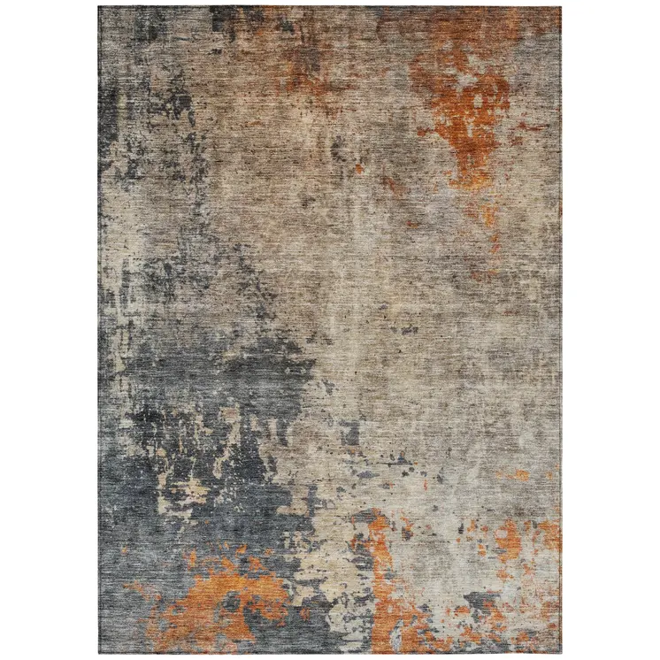 10' X 14' Khaki Gray And Copper Abstract Washable Indoor Outdoor Area Rug