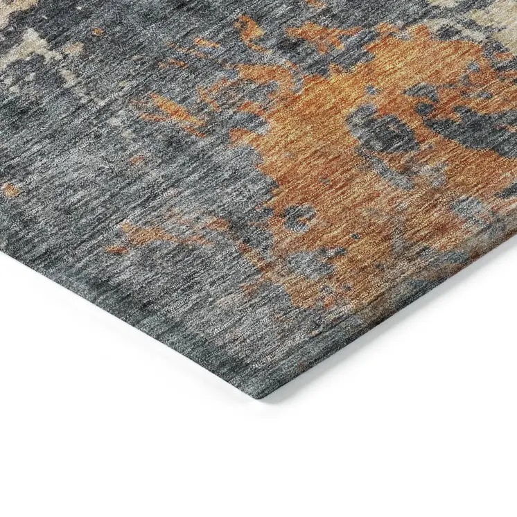 10' X 14' Khaki Gray And Copper Abstract Washable Indoor Outdoor Area Rug