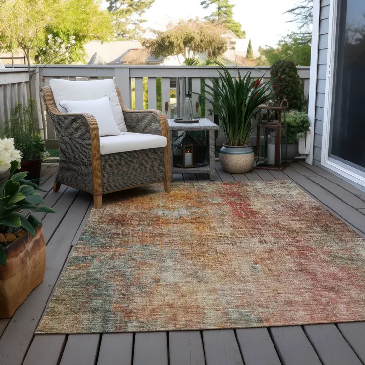 3' X 5' Tan Copper And Terra Cotta Abstract Washable Indoor Outdoor Area Rug