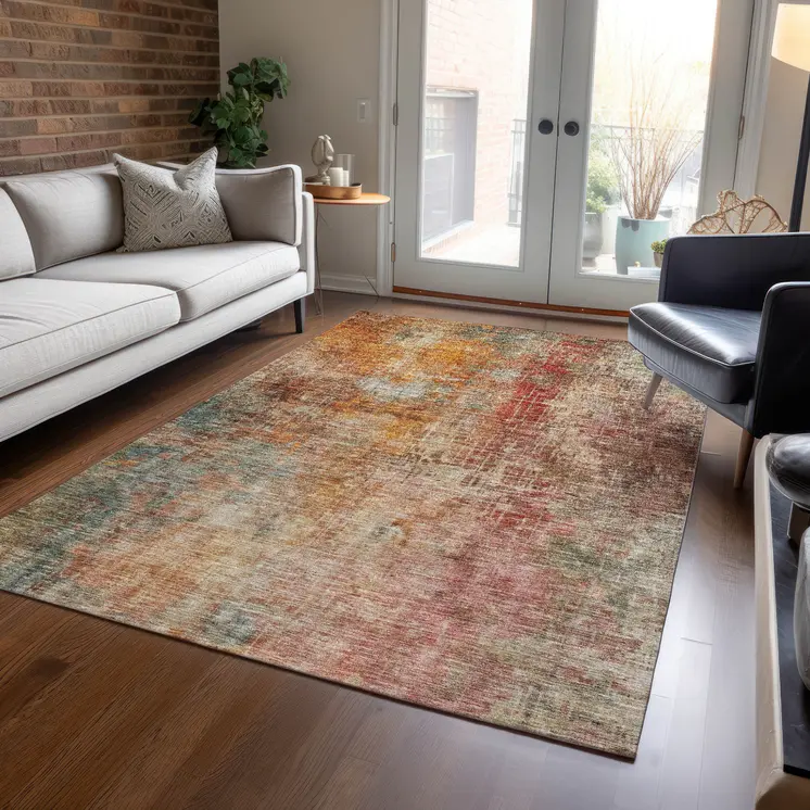 3' X 5' Tan Copper And Terra Cotta Abstract Washable Indoor Outdoor Area Rug