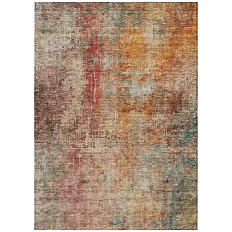 5' X 8' Tan Copper And Terra Cotta Abstract Washable Indoor Outdoor Area Rug