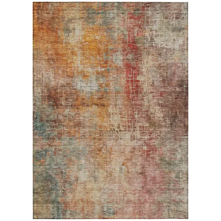 5' X 8' Tan Copper And Terra Cotta Abstract Washable Indoor Outdoor Area Rug