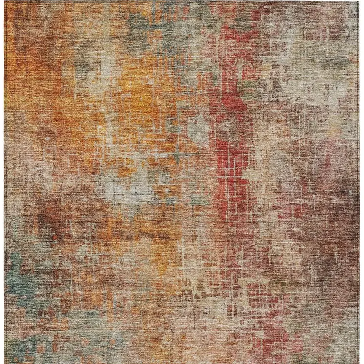 5' X 8' Tan Copper And Terra Cotta Abstract Washable Indoor Outdoor Area Rug