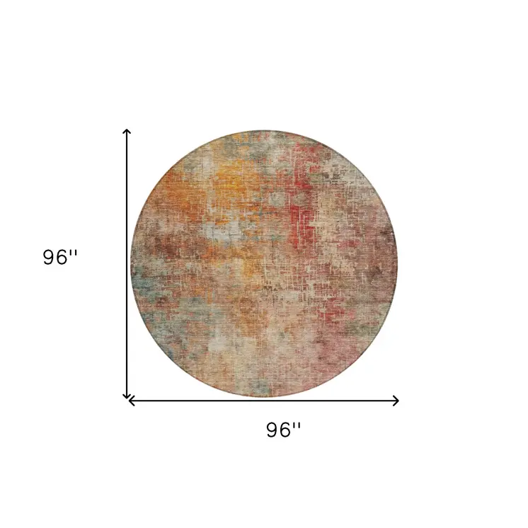 8' Tan Copper And Terra Cotta Round Abstract Washable Indoor Outdoor Area Rug
