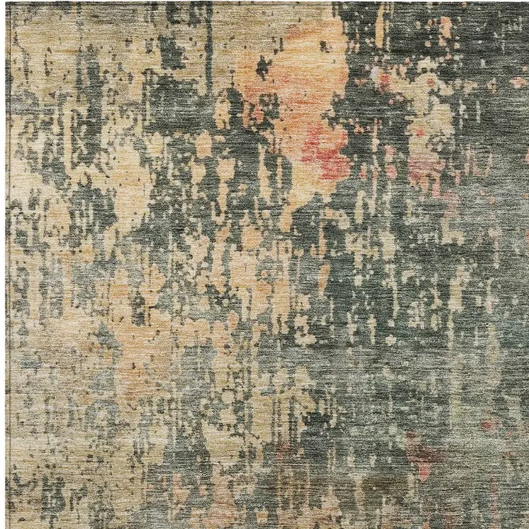3' X 5' Sage Gray And Pink Abstract Washable Indoor Outdoor Area Rug