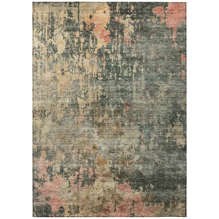 5' X 8' Sage Gray And Pink Abstract Washable Indoor Outdoor Area Rug