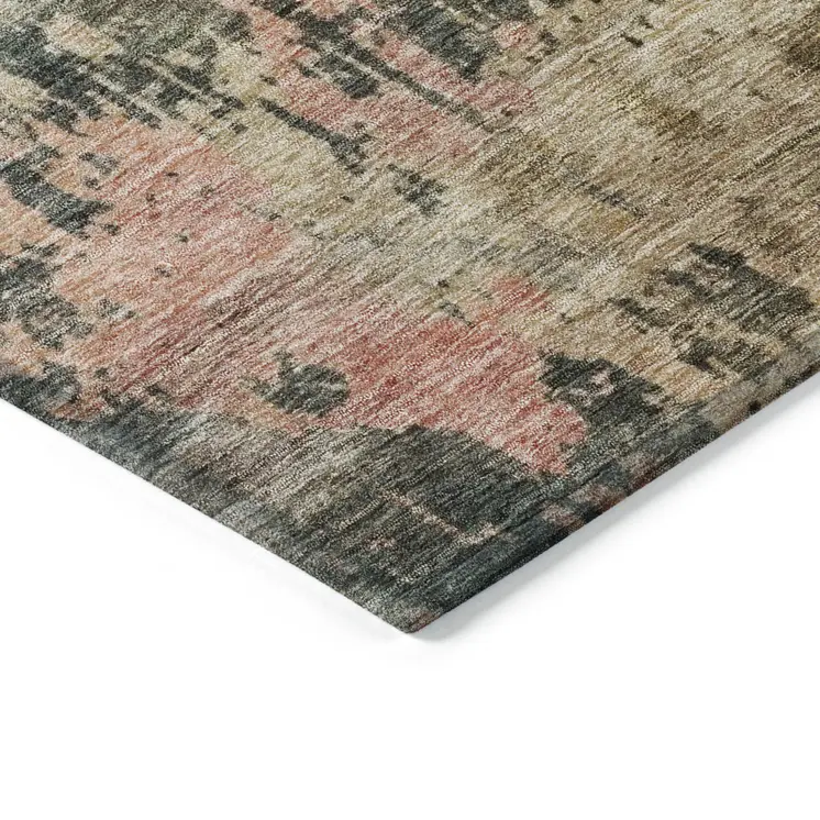 5' X 8' Sage Gray And Pink Abstract Washable Indoor Outdoor Area Rug