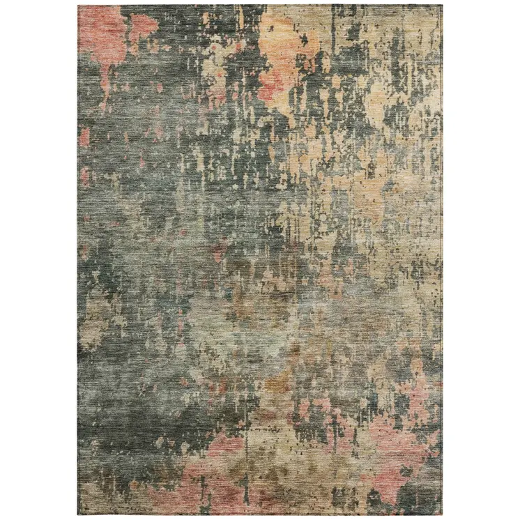 5' X 8' Sage Gray And Pink Abstract Washable Indoor Outdoor Area Rug