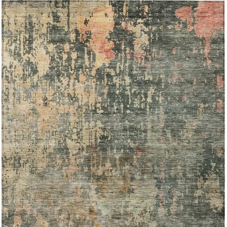 10' X 14' Sage Gray And Pink Abstract Washable Indoor Outdoor Area Rug