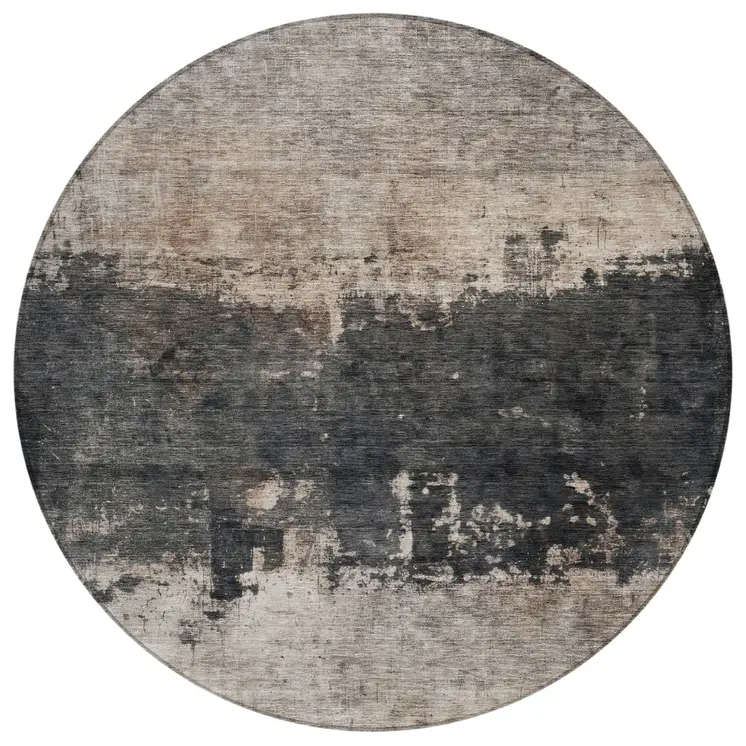 8' Taupe And Charcoal Round Abstract Washable Indoor Outdoor Area Rug