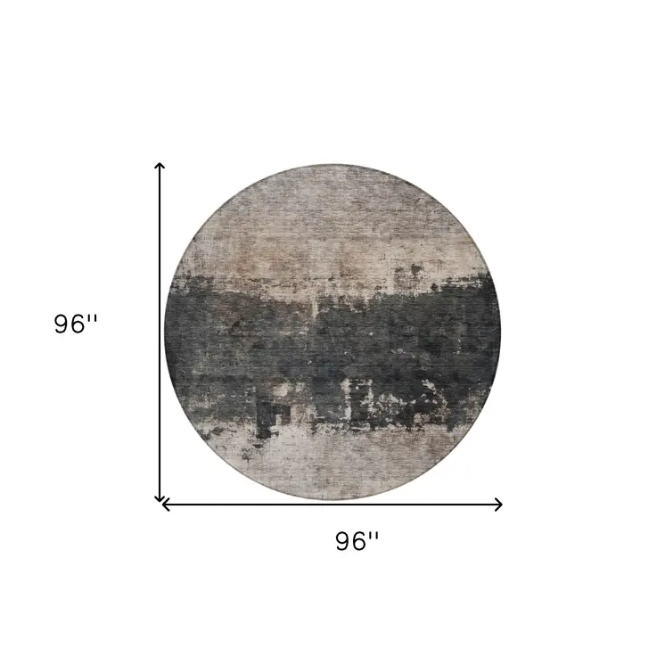 8' Taupe And Charcoal Round Abstract Washable Indoor Outdoor Area Rug