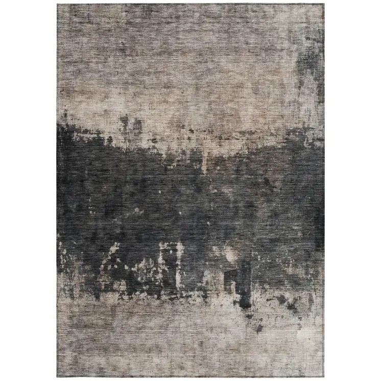 8' X 10' Taupe And Charcoal Abstract Washable Indoor Outdoor Area Rug