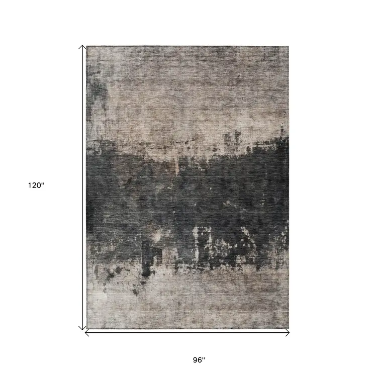 8' X 10' Taupe And Charcoal Abstract Washable Indoor Outdoor Area Rug