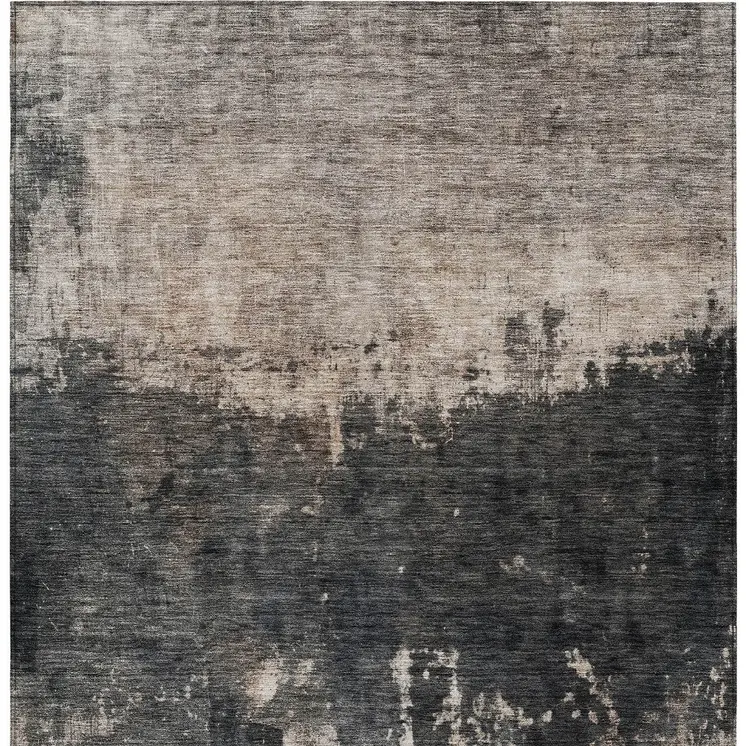 9' X 12' Taupe And Charcoal Abstract Washable Indoor Outdoor Area Rug