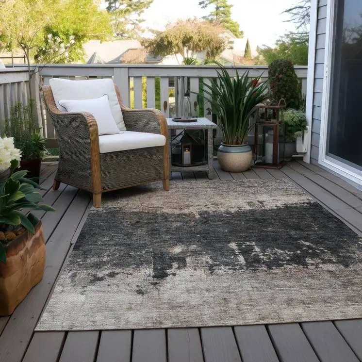 9' X 12' Taupe And Charcoal Abstract Washable Indoor Outdoor Area Rug