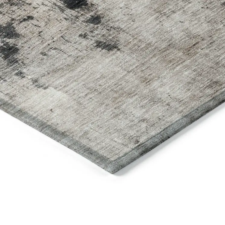 9' X 12' Taupe And Charcoal Abstract Washable Indoor Outdoor Area Rug