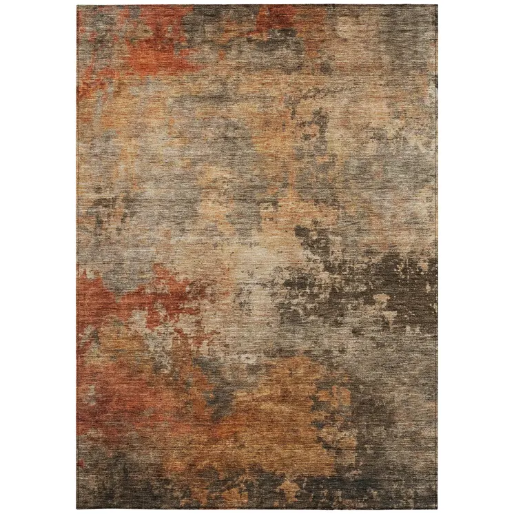 8' X 10' Khaki Brown And Copper Abstract Washable Indoor Outdoor Area Rug