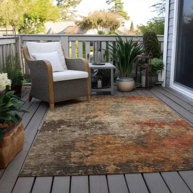 8' X 10' Khaki Brown And Copper Abstract Washable Indoor Outdoor Area Rug