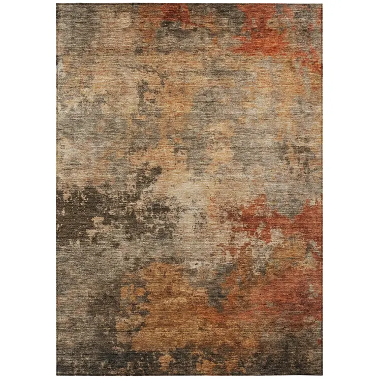 8' X 10' Khaki Brown And Copper Abstract Washable Indoor Outdoor Area Rug
