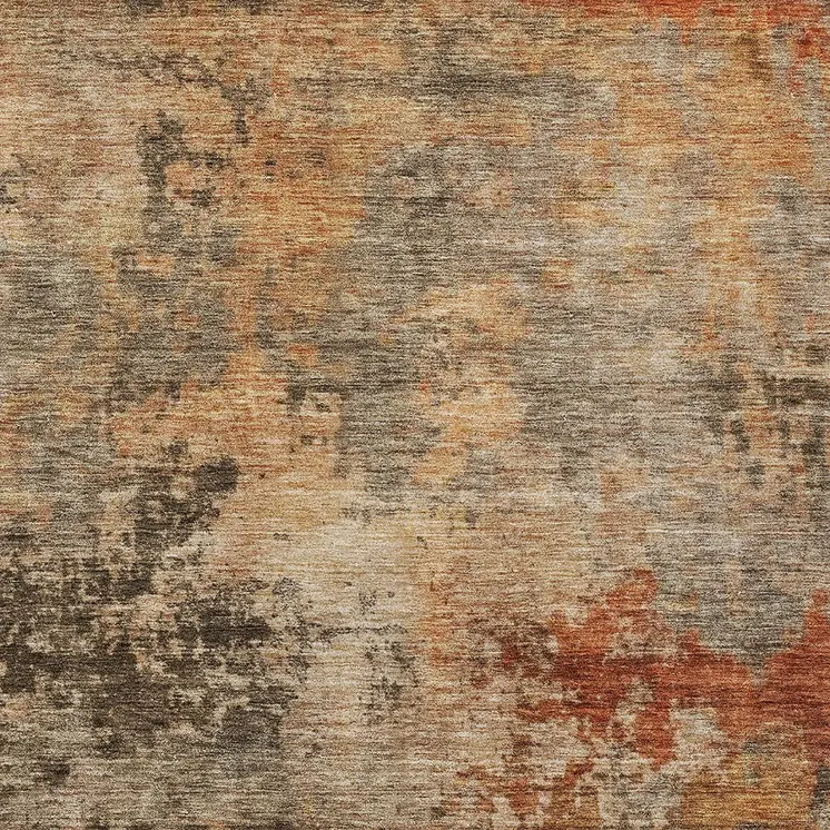 9' X 12' Khaki Brown And Copper Abstract Washable Indoor Outdoor Area Rug