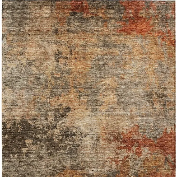 10' X 14' Khaki Brown And Copper Abstract Washable Indoor Outdoor Area Rug