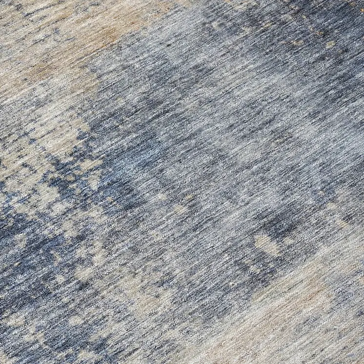 8' Denim Blue And Tan Round Abstract Washable Indoor Outdoor Area Rug