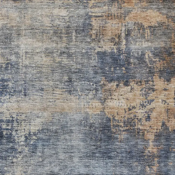8' X 10' Denim Blue And Tan Abstract Washable Indoor Outdoor Area Rug