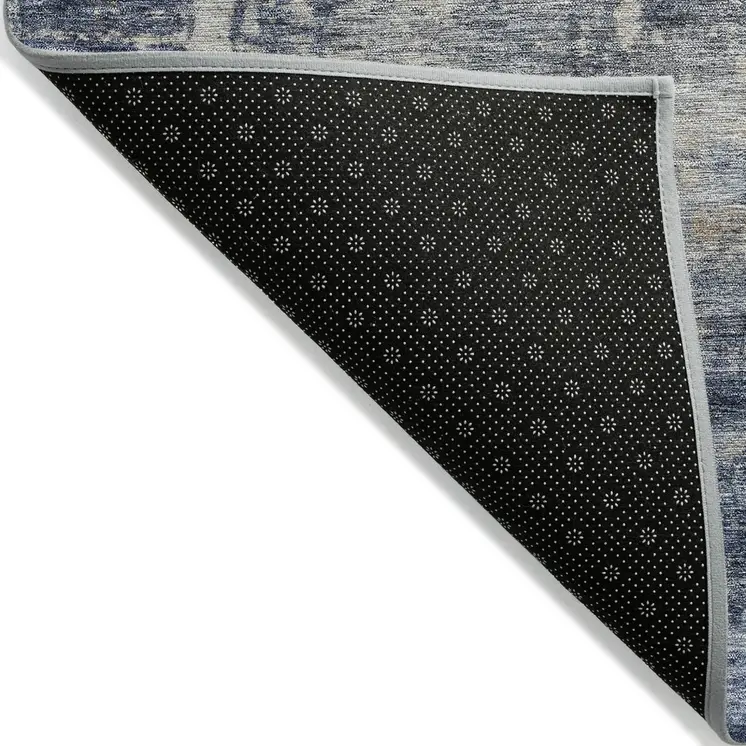 9' X 12' Denim Blue And Tan Abstract Washable Indoor Outdoor Area Rug