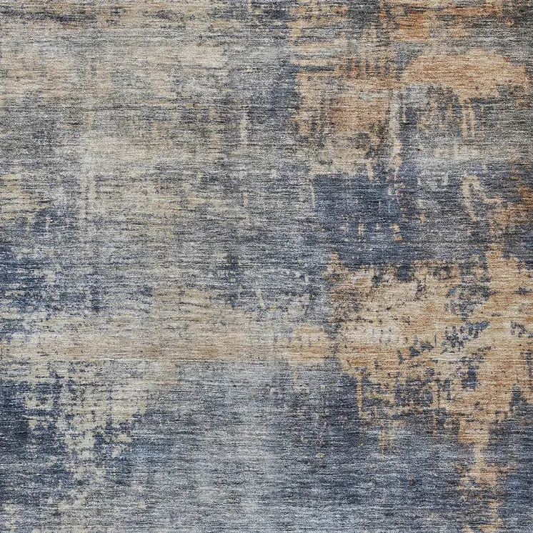 9' X 12' Denim Blue And Tan Abstract Washable Indoor Outdoor Area Rug