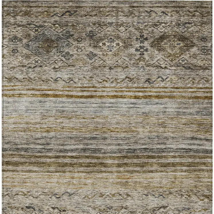3' X 5' Brown Tan And Black Floral Washable Indoor Outdoor Area Rug