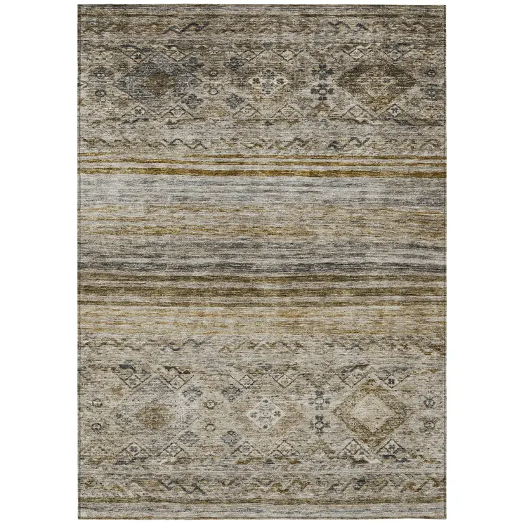 3' X 5' Brown Tan And Black Floral Washable Indoor Outdoor Area Rug