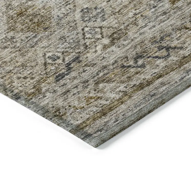 3' X 5' Brown Tan And Black Floral Washable Indoor Outdoor Area Rug