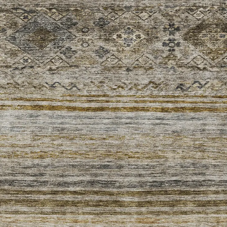 3' X 5' Brown Tan And Black Floral Washable Indoor Outdoor Area Rug
