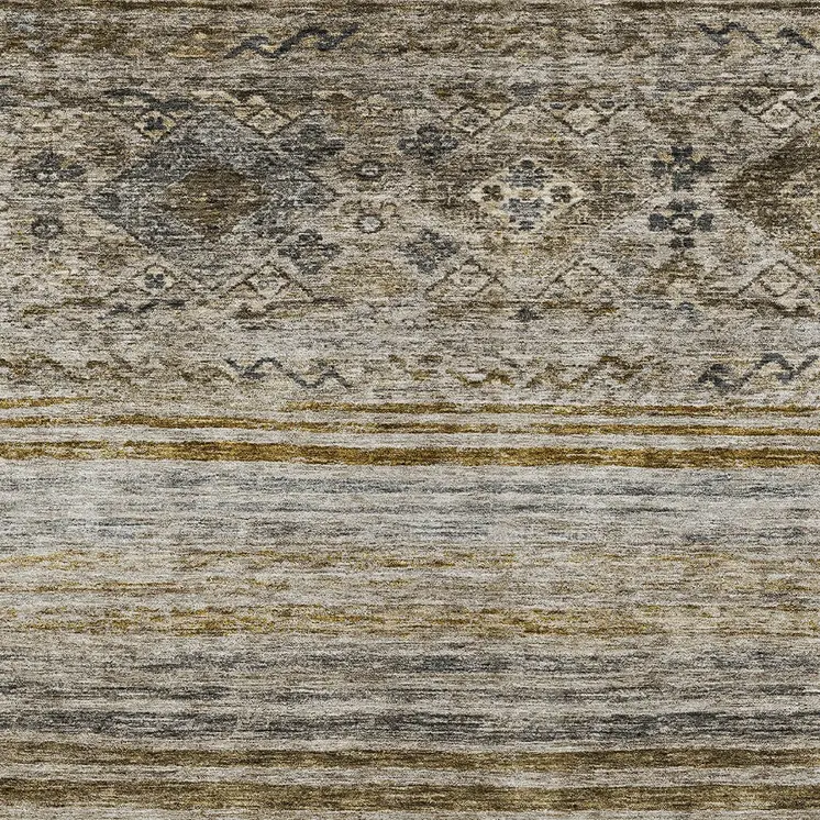 10' X 14' Brown Tan And Black Floral Washable Indoor Outdoor Area Rug
