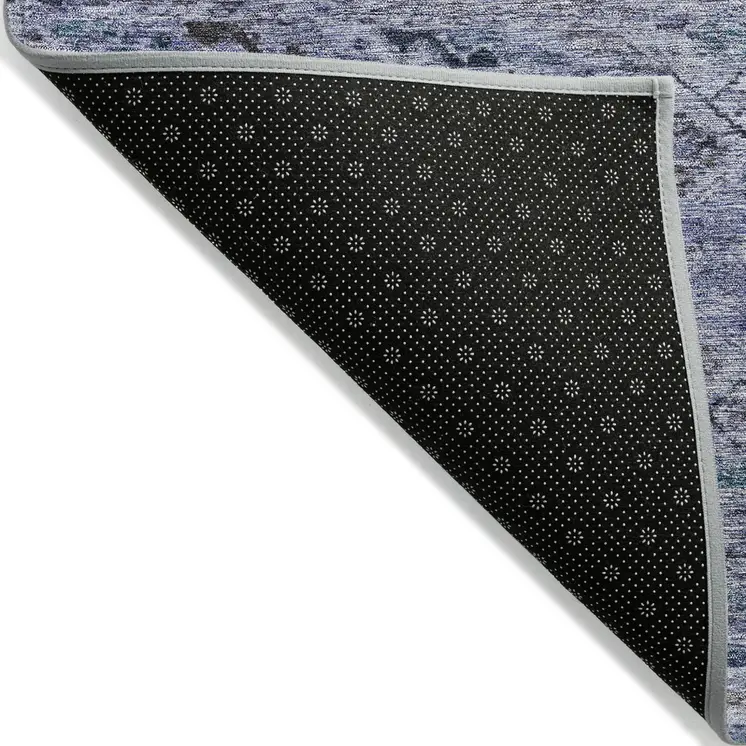 3' X 5' Blue Aqua And Charcoal Floral Washable Indoor Outdoor Area Rug
